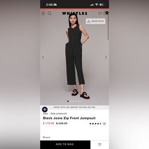 Whistles Black Josie Zip Front Jumpsuit